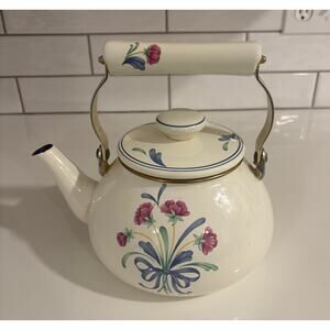 Vintage Lenox Poppies on Blue Enamel Teapot Kettle